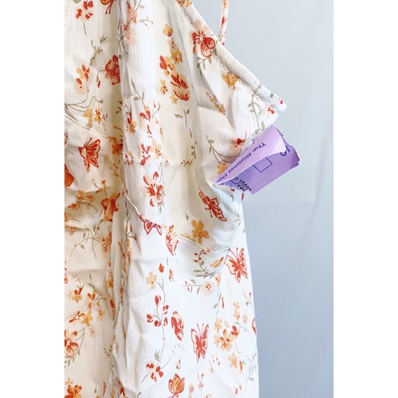 Vintage Y2K Dainty Butterfly Floral Printed Peachy Cream Midi Dress NWT - Picture 5 of 8